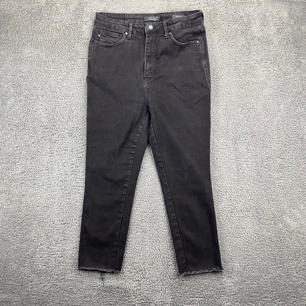 Judy Blue‎ Skinny Fit Denim Jeans Size 11/30 Black Wash Distressed Hem